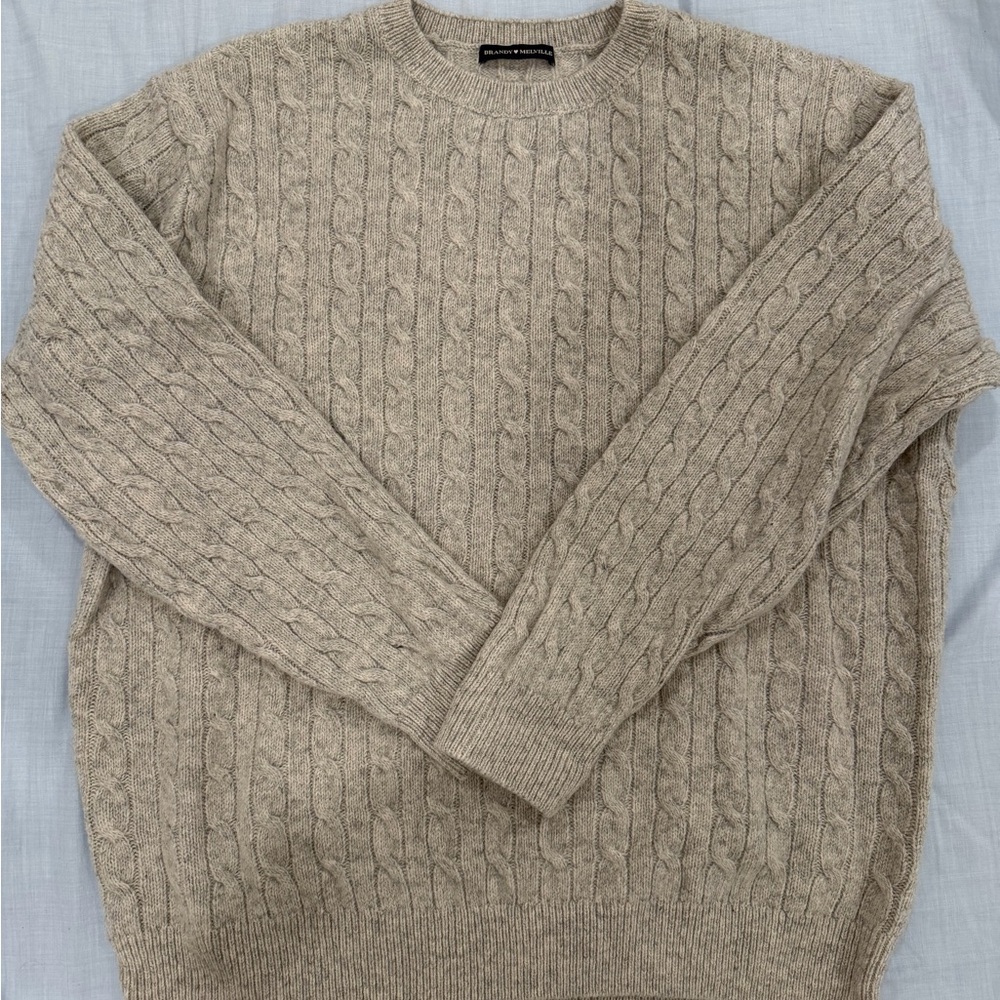 Brandy Melville Beige Cable-Knit Crewneck Sweater